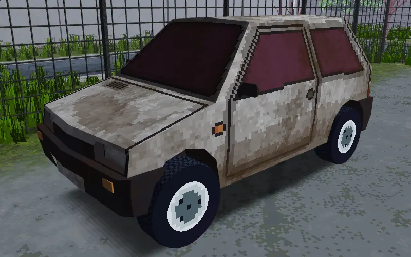 A dirty white LADSTER Tura, a small boxy hatchback