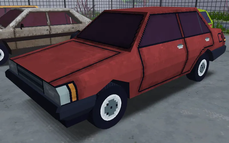 A red DAIWAI Runner saloon with orange indicators on its front corners