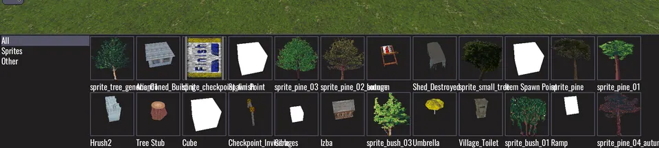 The scrollable object picker along the bottom of the editor