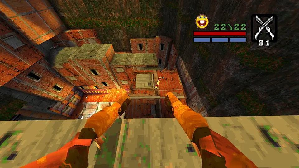 Looking down from the concrete wall near the Favelao exit at the glowing secret on the right