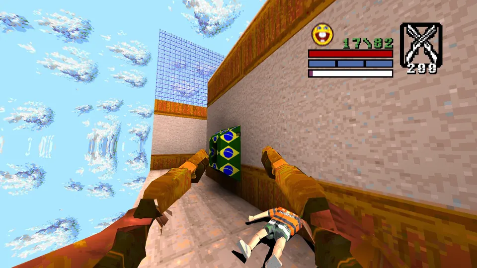 A Brazil flag nail trap on the wall in Caldeirao do Ruke, the platform you use to reach the roof