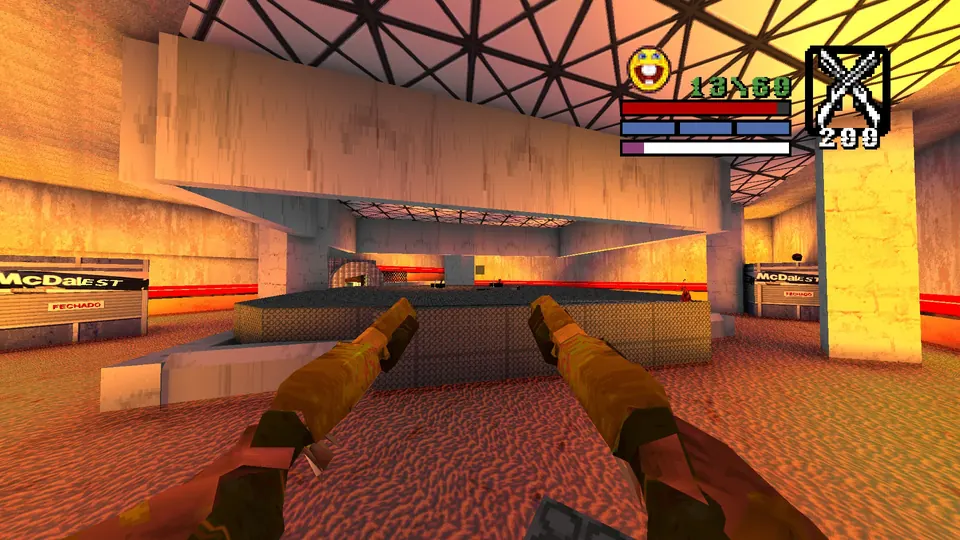 The lava room behind the silver key door in Praca da Se, with the distant pillar holding the Red Armor