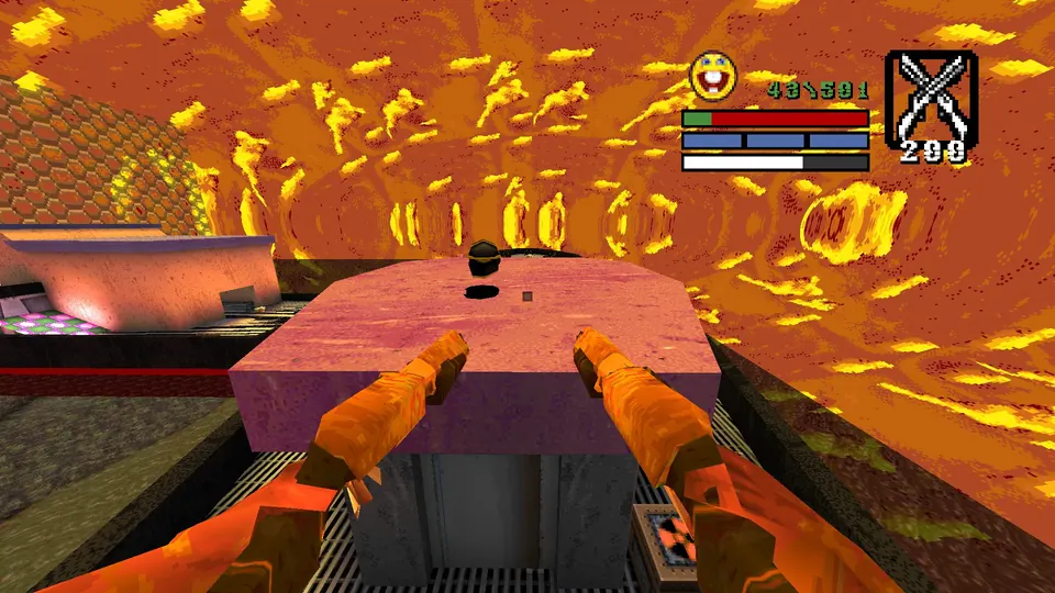 On top of the crates on the fourth boat in Forte de Sao Marcelo, with the Black Armor