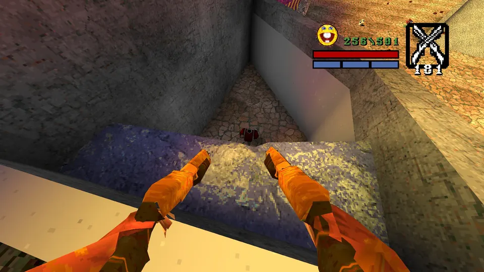 Looking down from the bottom of the ramp at the Red Armor secret in Forte de Sao Marcelo