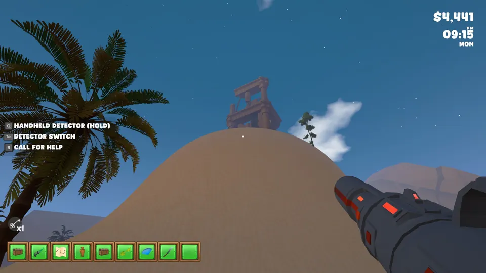 The giant desert hill with a wooden building on its summit, where the Crimson Sands Map is kept