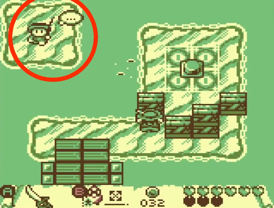 Fishing spot A: the tutorial man circled in the top-left corner of the cave island