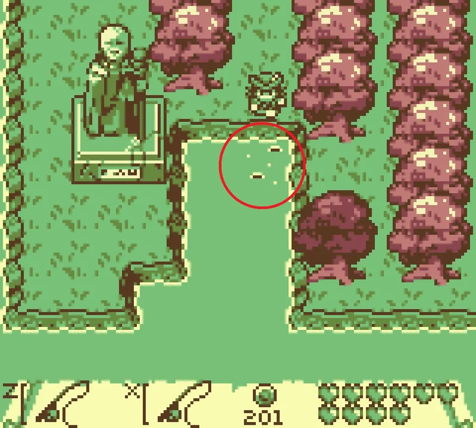 Fishing spot L: ripples circled beside the statue