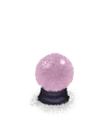 The Crystal Ball collectible, a pink glass orb resting on a dark stand.