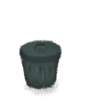 The Trash Can collectible, a dented grey metal bin with its lid on.