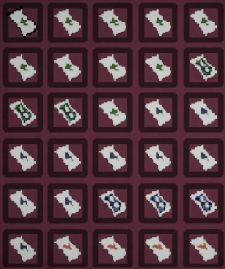 First page of the card collection: the green and blue suits and the first orange cards