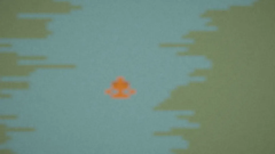 One of the arcade games: an orange ship steering down a river