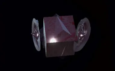 The Listener, a dark red cube with a large ear on each side
