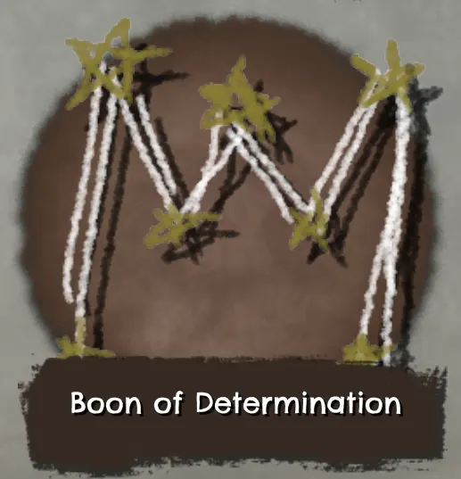 Boon of Determination icon: chalk stars tracing a large letter M