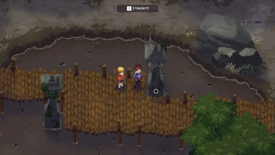 The glitched stone pillar in Chapter 3 with the inspect prompt showing, the one to heal for That hurt my brain