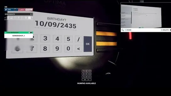 Miranda's safe keypad asking for a birthday, with 10/09/2435 entered
