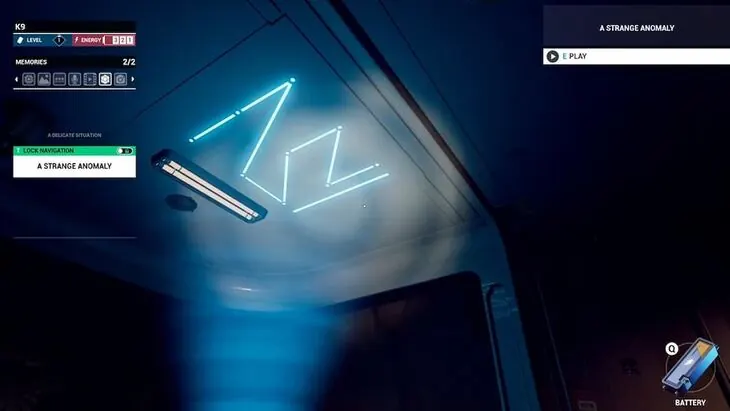 The glowing zigzag mark projected onto the Kitchen ceiling after the hologram puzzle