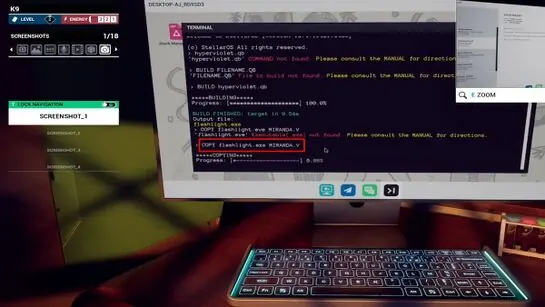 The terminal after the copy command, with COPY flashlight.exe MIRANDA.V outlined