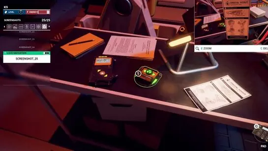The Radioactive Cartography Board glowing on the cart beside the Orbital Scout instructions