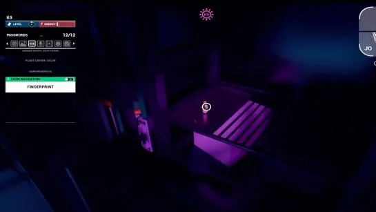 A fingerprint glowing under the HV lens on a small vial in the dark Lab