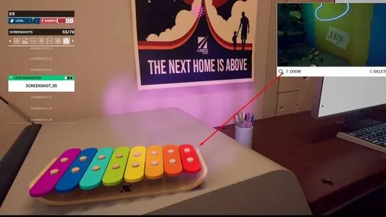 The rainbow xylophone on a Lobby desk