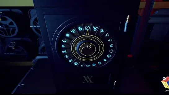 The storage room safe dial ringed with Tarot symbols