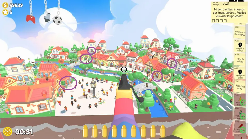 The fixed doors with doorbells circled on the village map