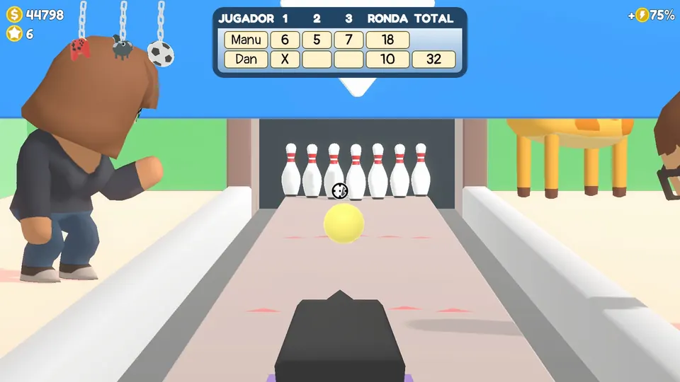 The ball about to reach the pins, time to shoot