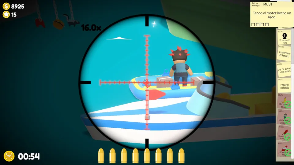 Close-up of the dynamite fisher behind a crate