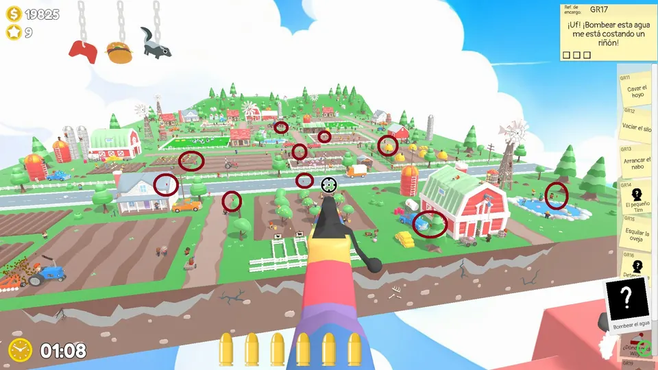 All ten Funky Farm fireworks circled on the farm overview