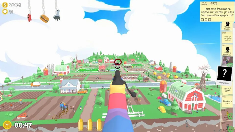 Farm Day 2 tree: spawn spot 1 of 3, circled on the map