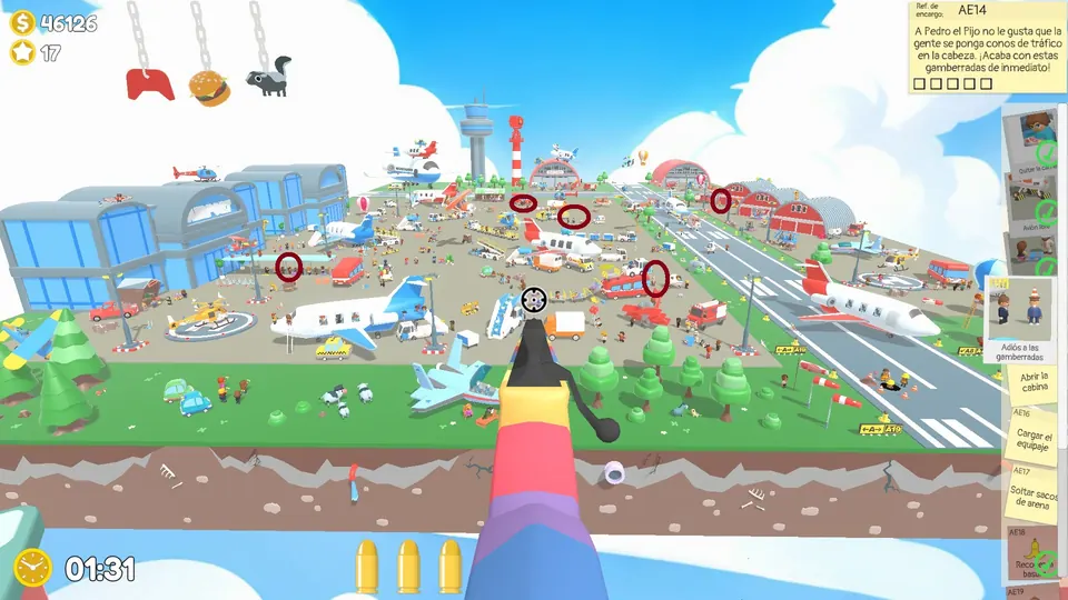 Airport Day 1 cones: layout 1 of 3, every item circled on the map