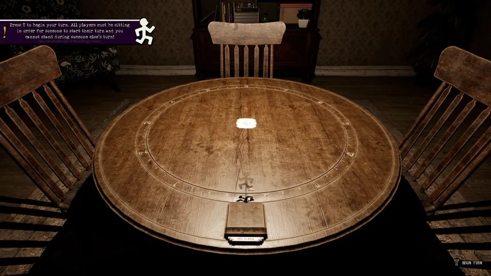 The table at the very start of a game, bare except for the single card in the centre, with the card holder turned to face the player.