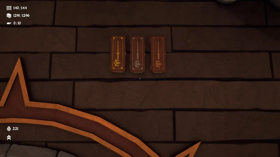 Three red Destruction wand boxes on a wall: one school, so one box colour, with a gold, a silver and a bronze wand for the three classes